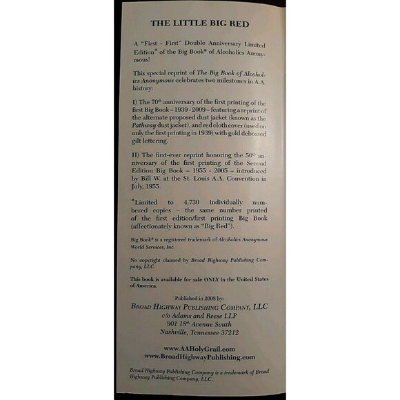 AA ALCOHOLICS ANONYMOUS LTD EDITION Pathway to a Cure BIG BOOK Cover NUMBERED - Picture 8 of 13